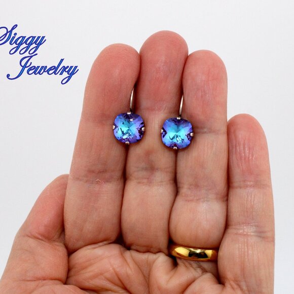 Burgundy Delite Cushion Cut Drop Earrings made with Genuine Premium Crystal - Picture 7 of 8